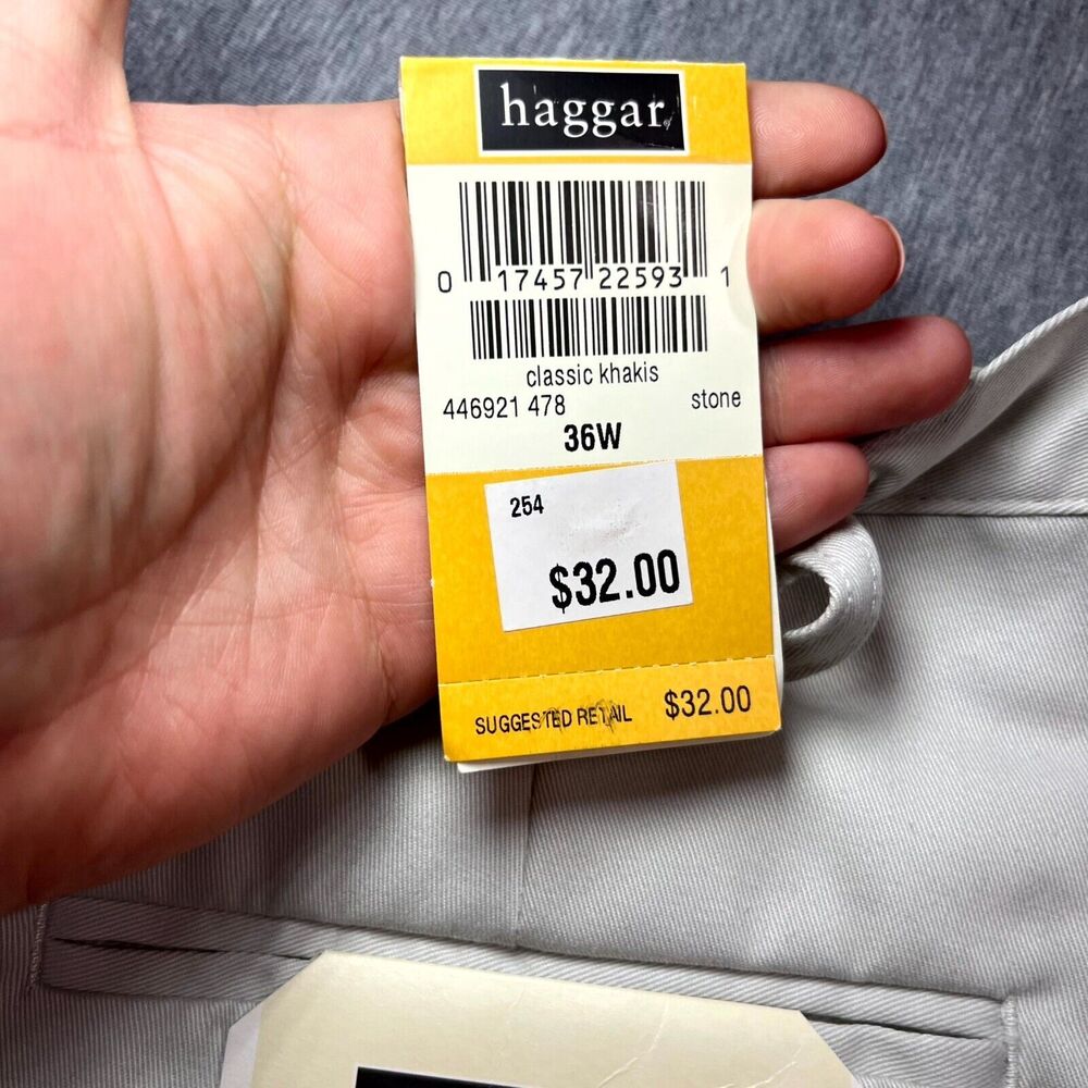 NWT HAGGAR Classic Cargo Shorts Double Pleat Beige Khaki 100% Cotton Size 36W - Picture 7 of 11